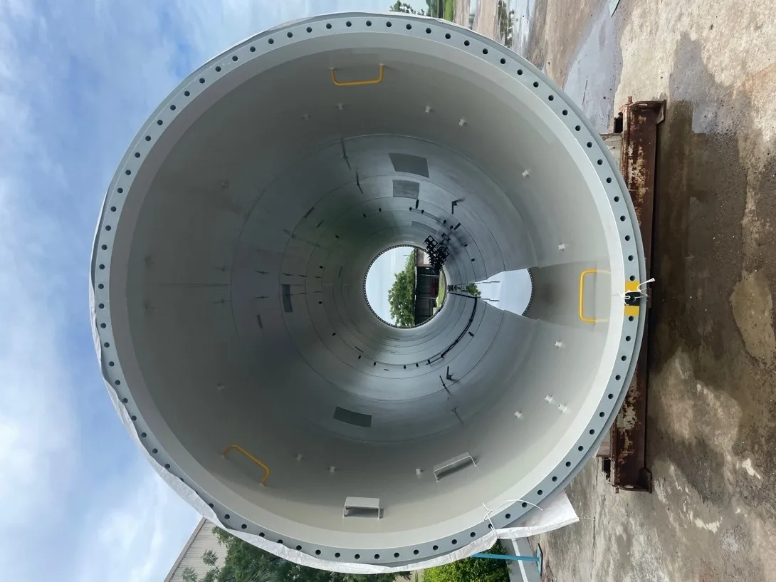 Looking through a wind tower section fitted with its internals