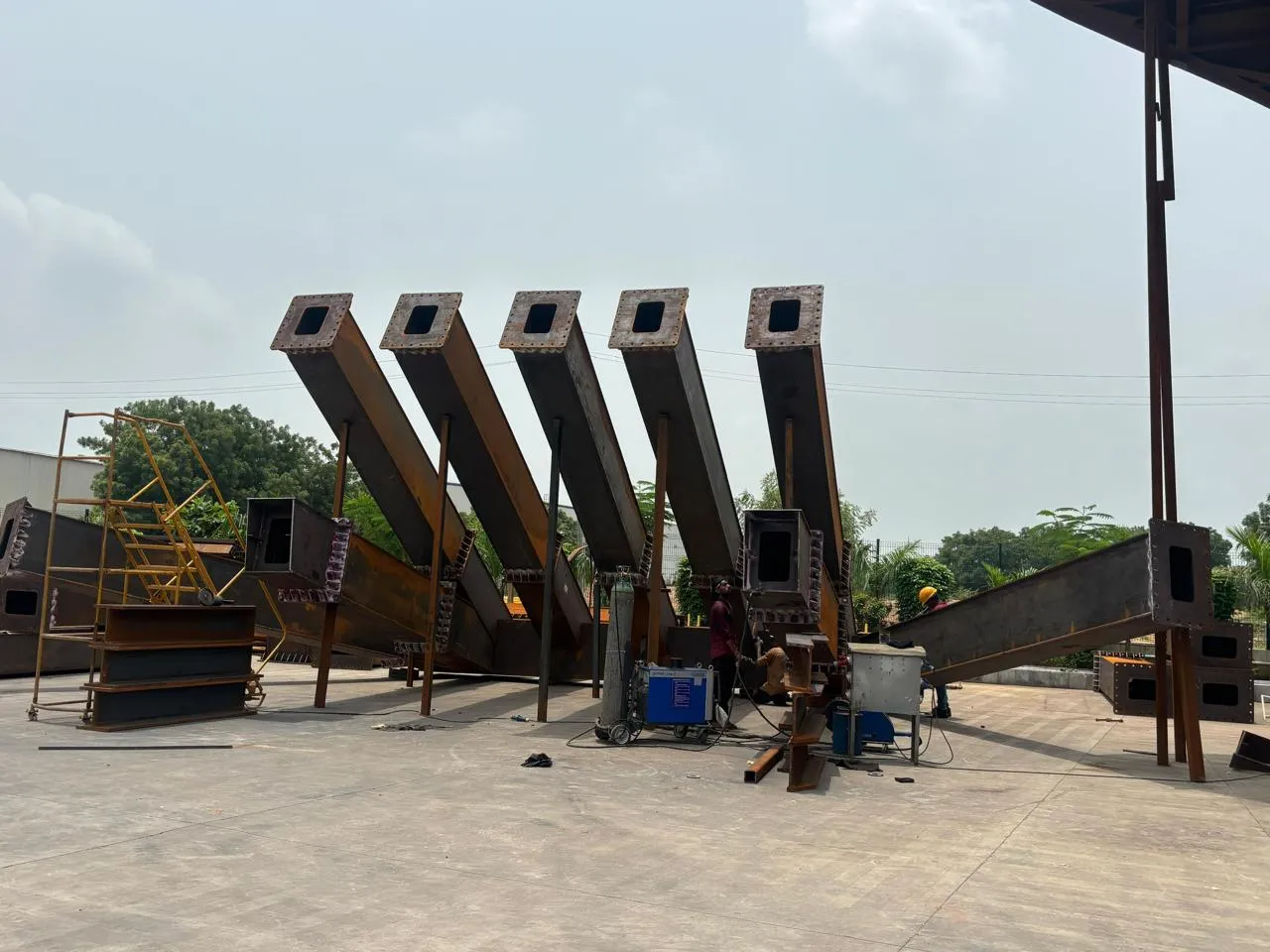 Box columns standing in the yard