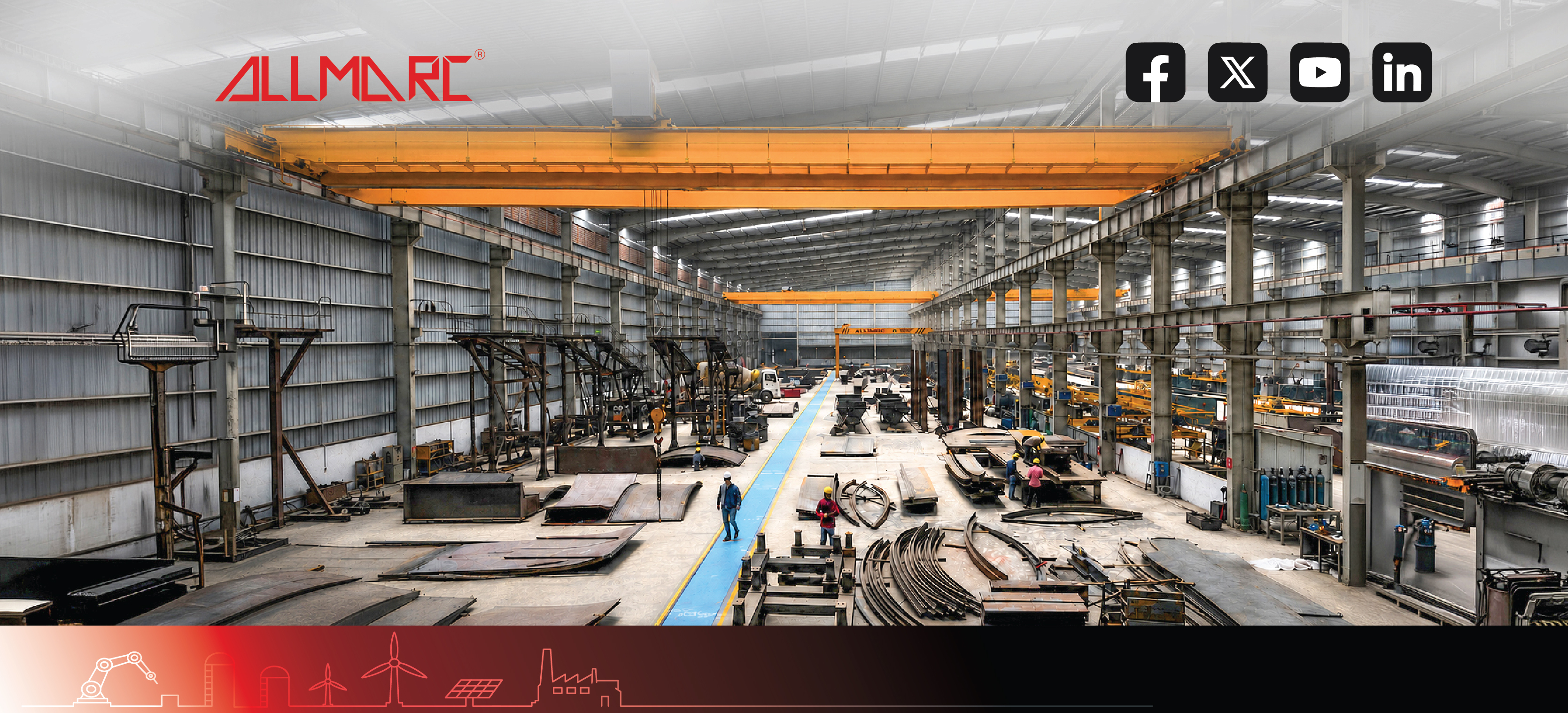 Industrial metal fabrication facility with overhead cranes.